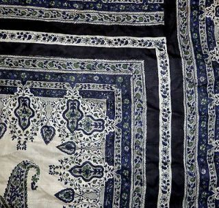   Antique Vintage Sari Fabric 4y O12KB5276 Off White Navy Blue #00DGC