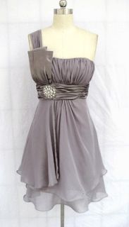 BL263 GRAY PLEATED PADDED BRIDESMAID COCKTAIL WEDDING PARTY DRESS w 