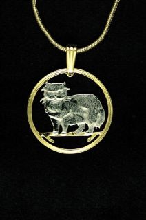 Cat, Persian Cut Coin Pendant Necklace 3/4 diameter