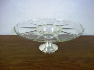   Clear Glass Antique Pedestal CAKE STAND w Duchin Sterling Silver Base