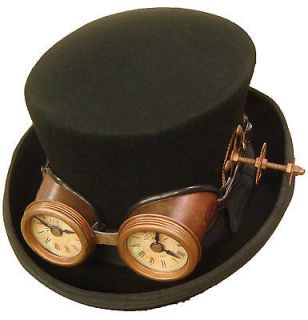Raven Gothic Steampunk/victorian top hat with antique style goggles 