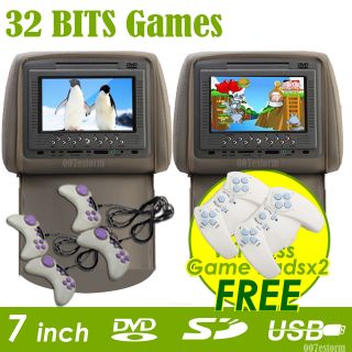   LCD Car Pillow Headrest Monitor DVD Player 32BITS 6x Games Handles
