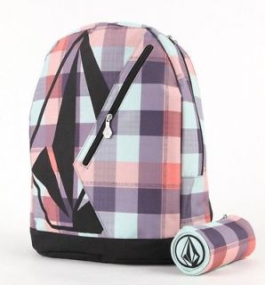 Volcom Messaround Surf Spray Plaid Backpack Bookbag Pencil Case New 