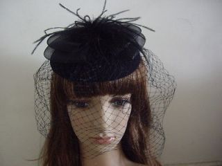 Wedding Black Lady Veil Feather Net Hair Fascinator Clip Women Top Hat