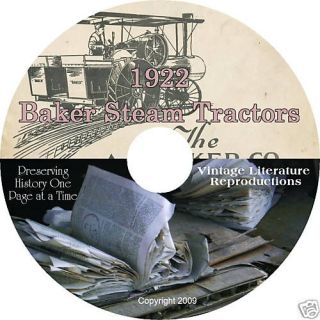 1922 Baker Steam Tractor Catalog on CD