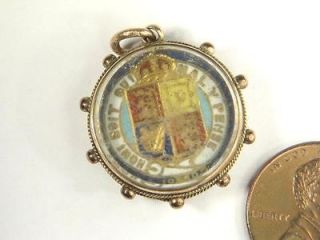 ANTIQUE ENGLISH 9K GOLD ENAMELLED VICTORIAN SHILLING COIN FOB CHARM 