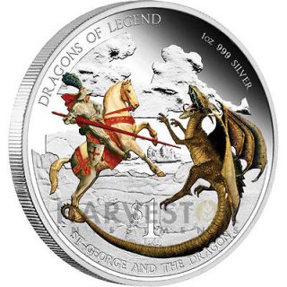   DRAGONS OF LEGEND   ST. GEORGE AND THE DRAGON SILVER COIN 1 OZ