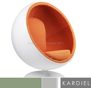 BALL CHAIR White Fiberglass/Ora​nge Microfiber Globe Egg Swan Womb 