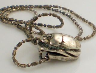 Estate Vintage Highly Detailed Sterling Silver Scarab Necklace