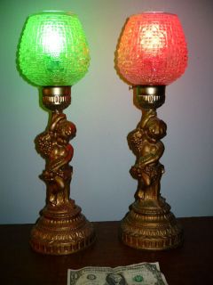 Vintage Pair MID CENTURY CHERUB TABLE LAMPS WITH GLOBES