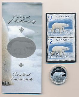 Canada 2 Dollars 2004    Proud Polar Bear Stamp and Coin Set