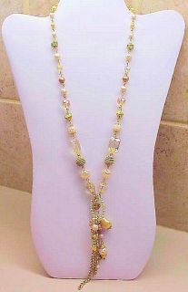 Treska EMPRESS pearl & shimmery beads gold tone cluster chain necklace 