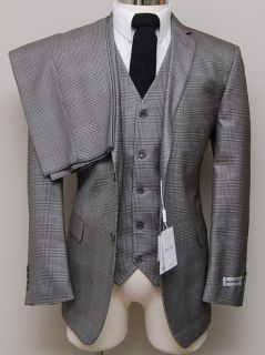 New Mens Brown Glen Plaid 3 Piece Suit Blazer Vest Pants 38R   44R 