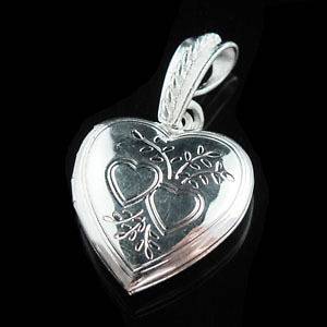 4Pcs Silver Plated Double Heart Picture Locket Charm Pendant 19 