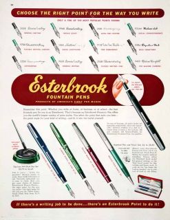 1950 Ad Esterbrook Fountain Pen Push Pencil Ink Locked Renew Points 