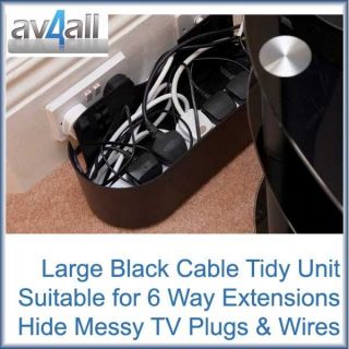 Line Large Black Cable Tidy Unit hides 6 Way Extension Lead TV Power 