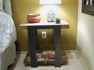 Rustic Industrial Inspired Side table / night stand Reclaimed wood 