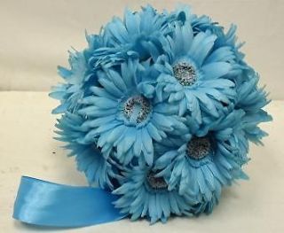 GERBERA DAISIES 9 LARGE BALLS ~ TURQUOISE AQUA BLUE ~ Wedding Flowers 