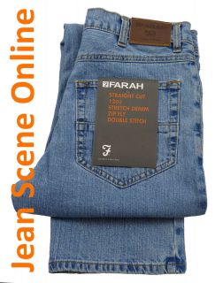 New Mens Farah Stretch Denim Jeans Light Blue Zip Fly