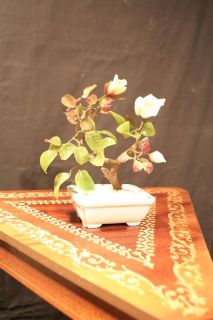 Vintage Chinese Glass Sculpture Rose of Sharon Tree