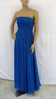 BL429 BLUE Pleated Padded Strapless Evening gown Bridesmaid Wedding 
