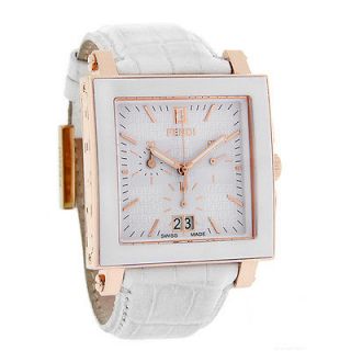 Fendi Unisex White Ceramic Rose Gold Swiss Quartz Chronograph Watch 