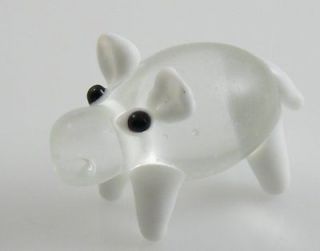 Hippopotamus Miniature Glass Figurine Clear with White approx 1 inch 