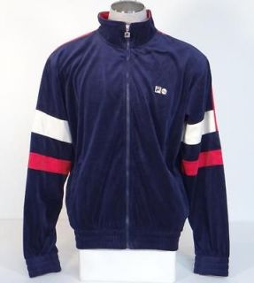 Fila Velour Navy Blue Red & White Zip Front Track Jacket Mens NWT