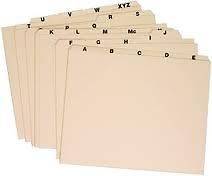Alphabetical A Z Manila Dividers/File Guides 1/5 Tab