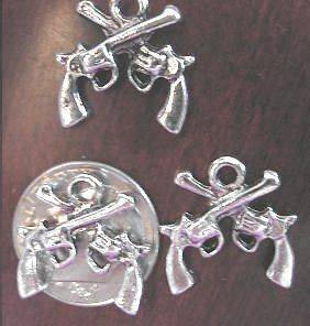15 SILVER DOUBLE HAND GUNS PENDANTS CHARMS SUPPLY
