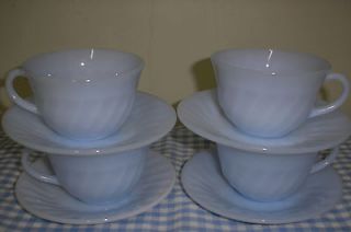 Newly listed 4 FIRE KING OVEN GLASS AZURITE BLUE SWIRL CUPS AND 