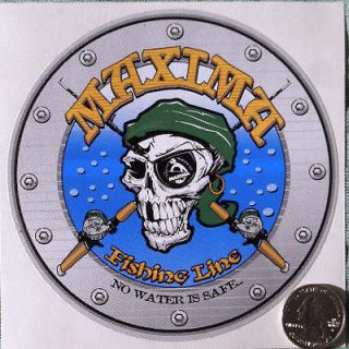 NEW MAXIMA FISHING LINE STICKER/DECAL, “NO WATER IS SAFE ”w/skull 