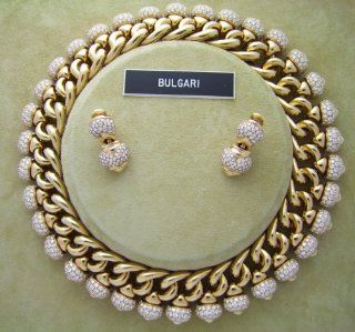    18k Gold Diamond Pigne BULGARI Necklace and Earrings Jewelry