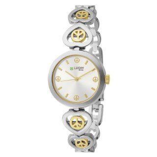   Two Tone Round Peace Sign Bracelet Watch: Watches: 