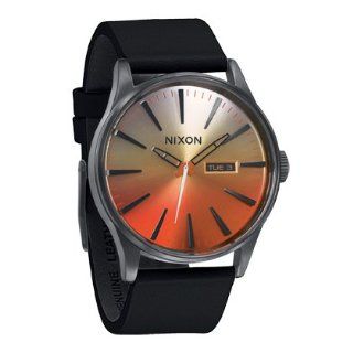 Nixon Sentry Leather Watch   Mens All Black / Sunrise, One Size 