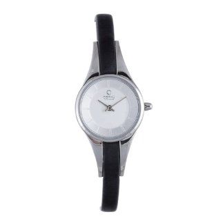 Obaku Womens V110LCIRB Slim Black Leather Round Watch Watches 
