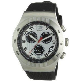 Swatch Mens YOS433 Irony Chrono Silver and Black Dial Watch: Watches 