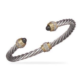 David Yurman Styletwo Tone Cable Cuff Bracelet with Cz Center and Ends 