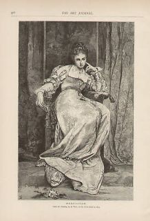 Pretty Lady In Chair by A. Vely Meditation Antique 1875