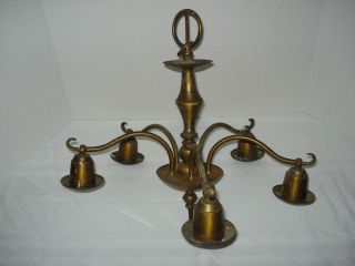 Small Vintage Brass 5 Light Chandelier For Refurbishing