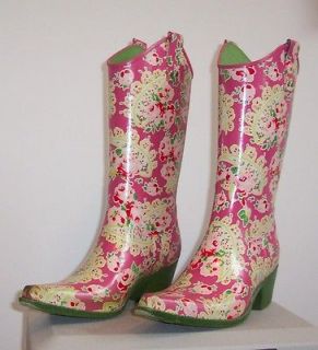   Floral Multi color Cowboy Western Rubber Rain Garden Boots 10 Used