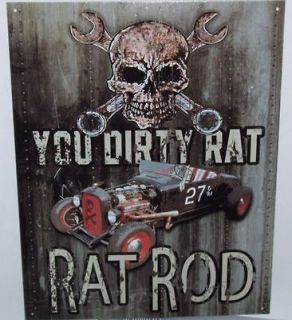 Nostalgic You Dirty RAT ROD Tin Sign Skull & Wrenches