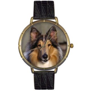    Collie Black Leather And Goldtone Photo Watch #N0130004