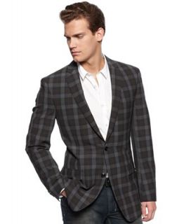 DKNY Jacket, Grey Plaid Seersucker Slim Fit Blazer