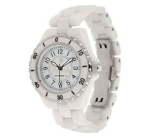 Isaac Mizrahi Live Mother of Pearl Dial Ceramic Link Watch —  