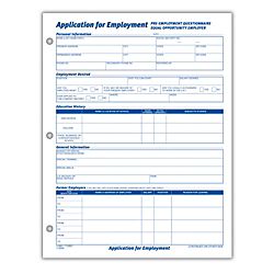 Adams Application For Employment 8 12 x 11 Pack Of 25 by Office Depot