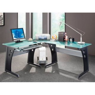 Techni Mobili Graphite & Frosted Glass L Shaped Computer Desk with CPU 