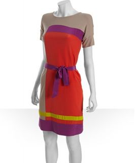 BCBGMAXAZRIA poppy silk and jersey colorblock sheath dress