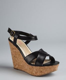Ciao Bella black leather Tatiana cork wedge sandals