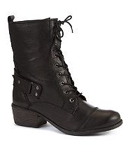 Black (Black) Black Leather Lace Up Military Boots  259931601  New 